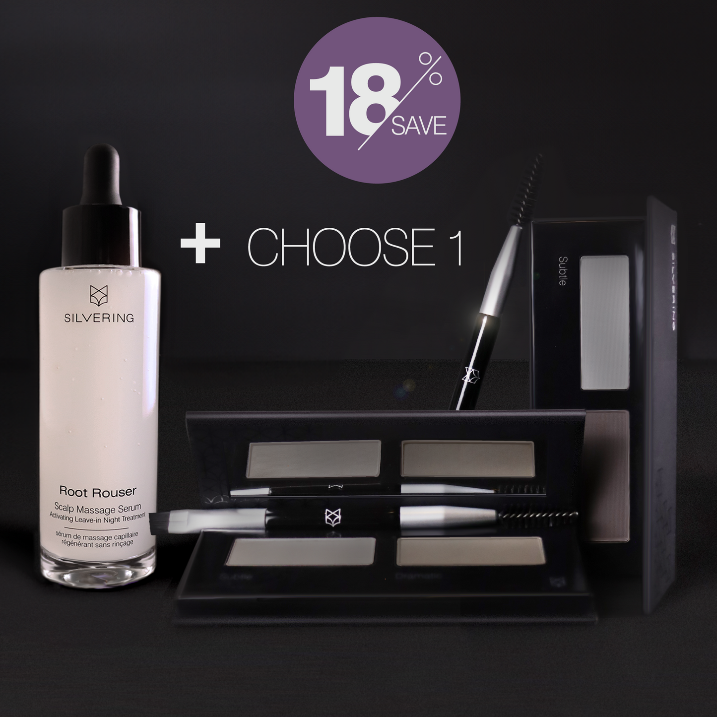 Silvering Beauty Hair Growth Serum bottle with True Expression pefect brows for gray silver or white hair