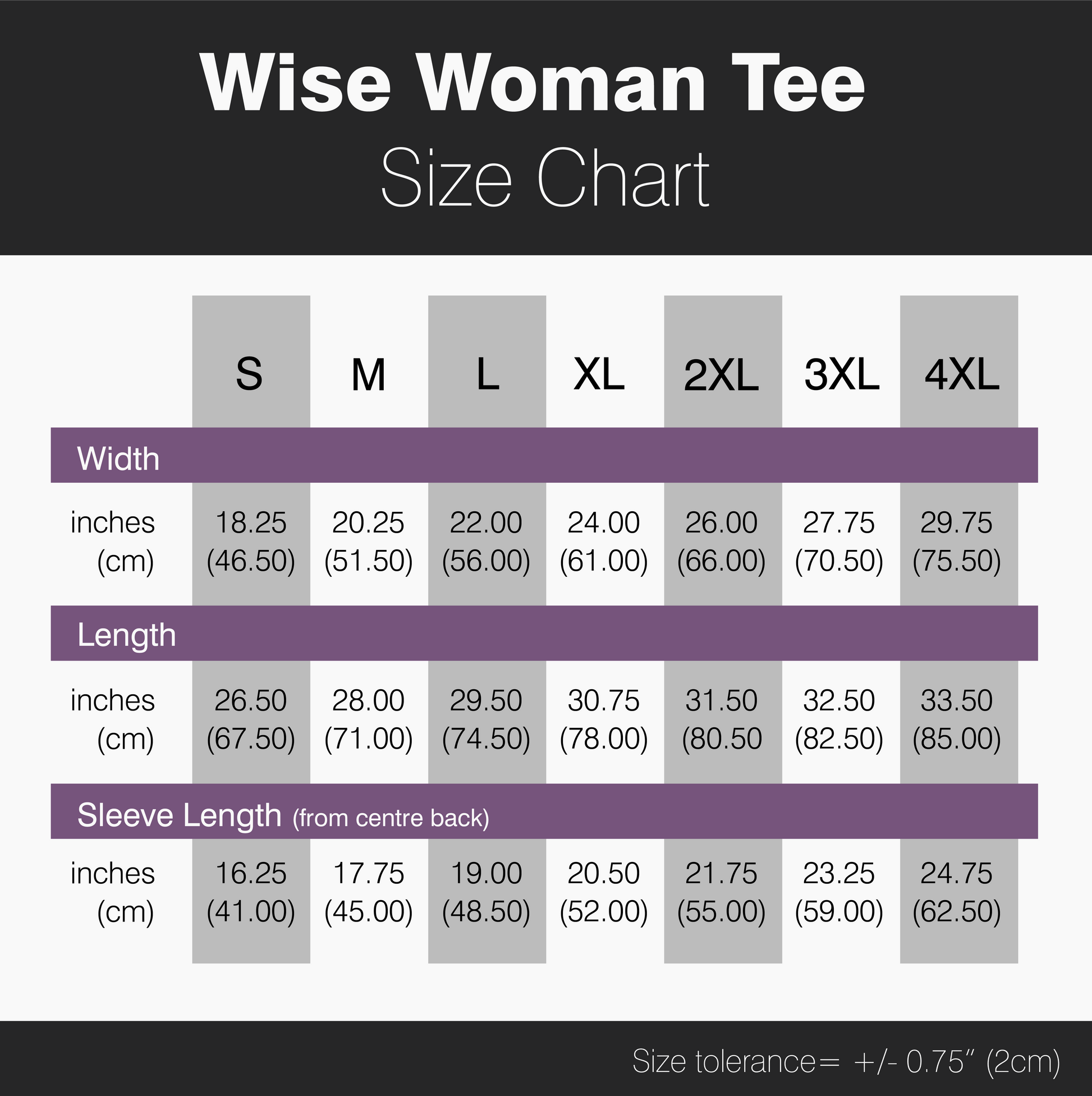 size chart for tee shirts