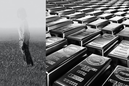 a black and white image split screen showing a person fading away next to a close up view of bars of silver metal