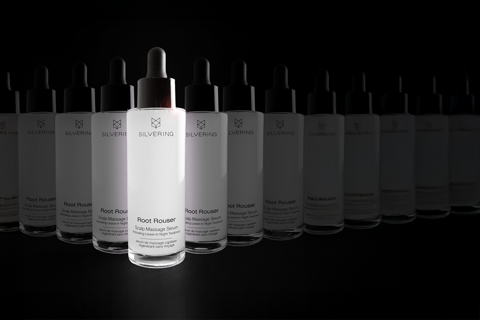 Silvering's Root Rouser bottles lined up in a row