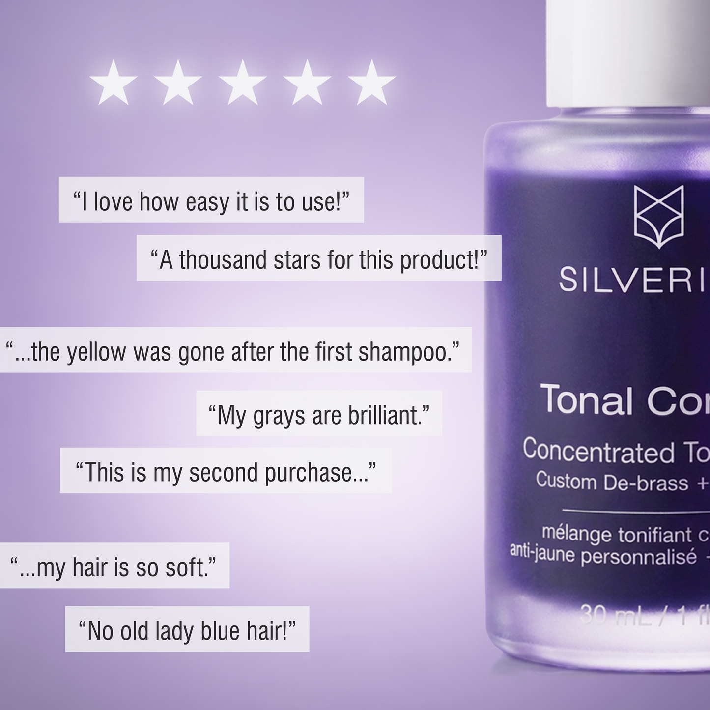 

Tonal Control 5-star reviews for a purple shampoo alternative that brightens gray hair and removes yellow tones