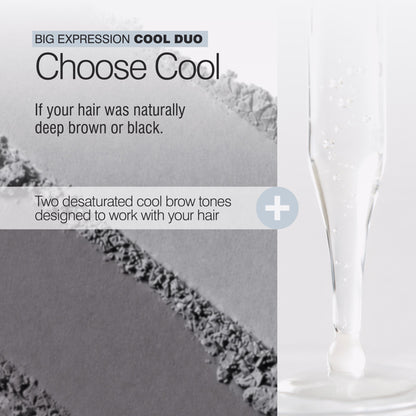 True Expression Cool brow powder duo with Root Rouser serum for naturally dark brunette or black hair that is now silver gray or white
