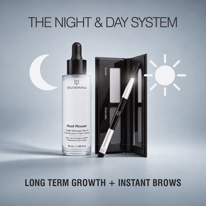 Big Expression day and night system with True Expression brow powder for daytime filling and Root Rouser brow serum for nighttime growth support. 