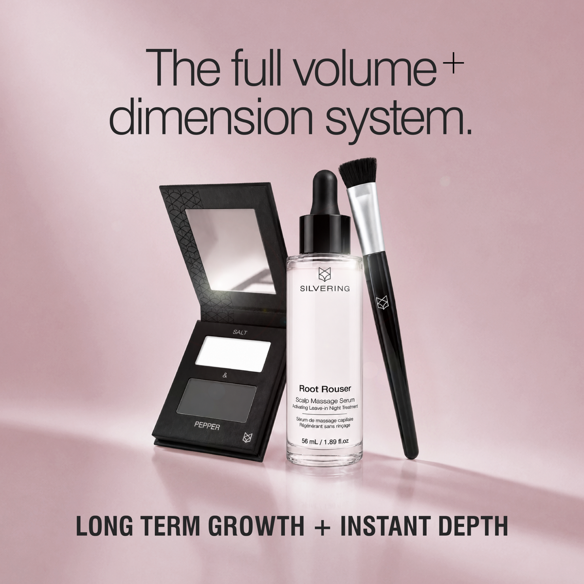 Double Volume Booster Set with Border Line Double two-tone hair powder, Root Rouser scalp growth serum and contour brush