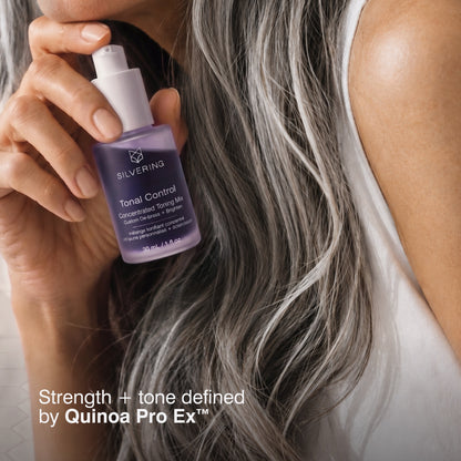 Tonal Control purple shampoo alternative for gray, white and silver hair with silver strands and Quinoa Pro Ex benefits