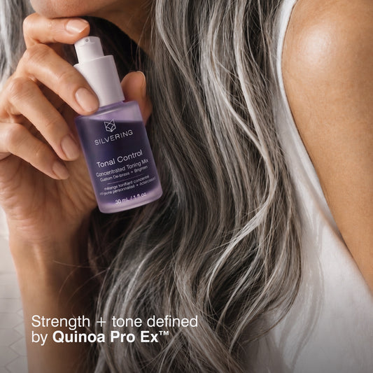 Tonal Control purple shampoo alternative for gray, white and silver hair with silver strands and Quinoa Pro Ex benefits
