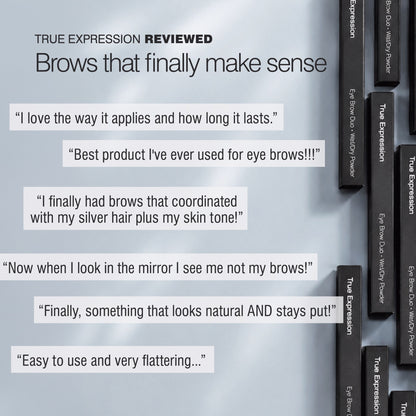 True Expression brow powder compact with verified reviews about natural colour, silver hair coordination and lasting wear. 