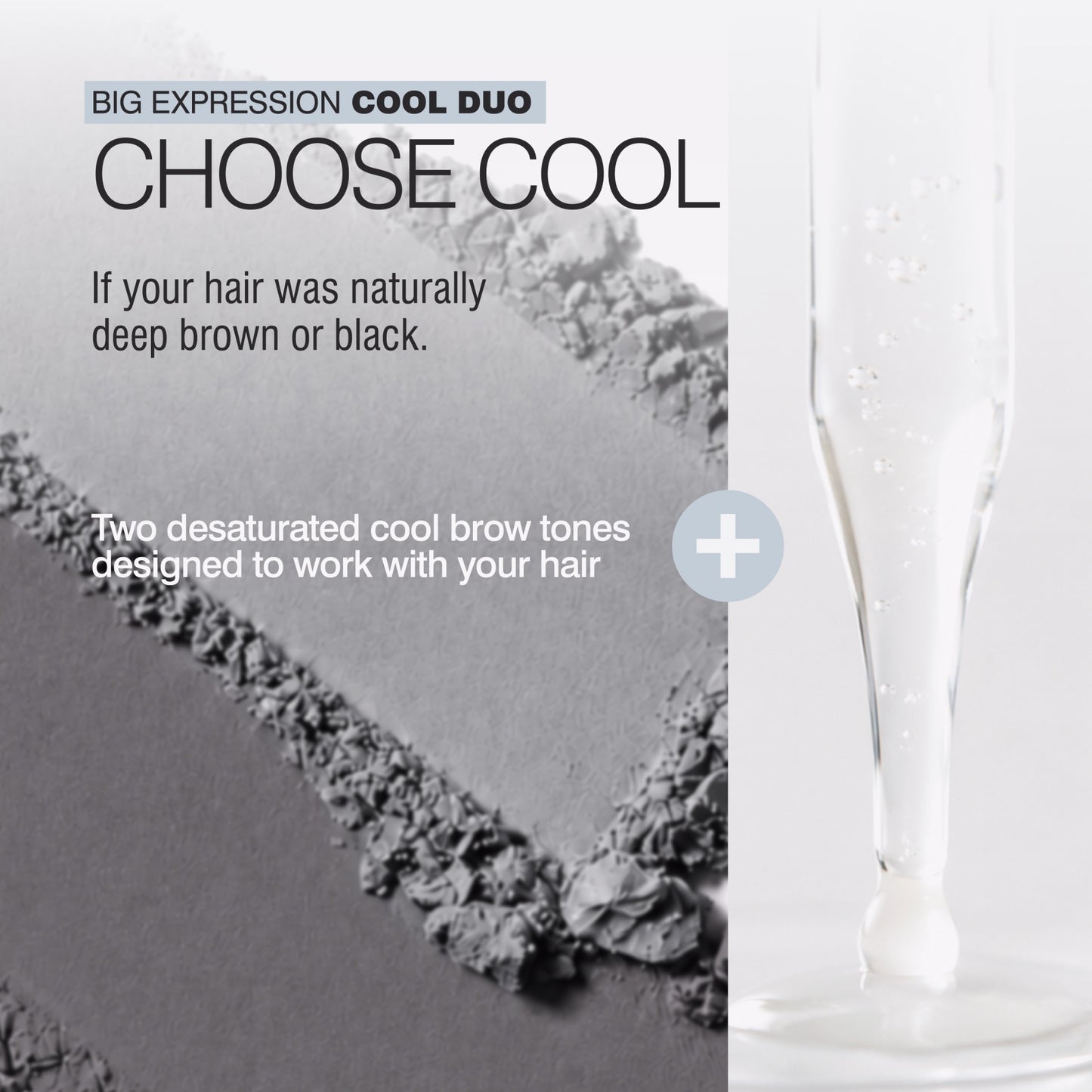 True Expression Cool brow powder duo with Root Rouser serum for naturally dark brunette or black hair that is now silver gray or white
