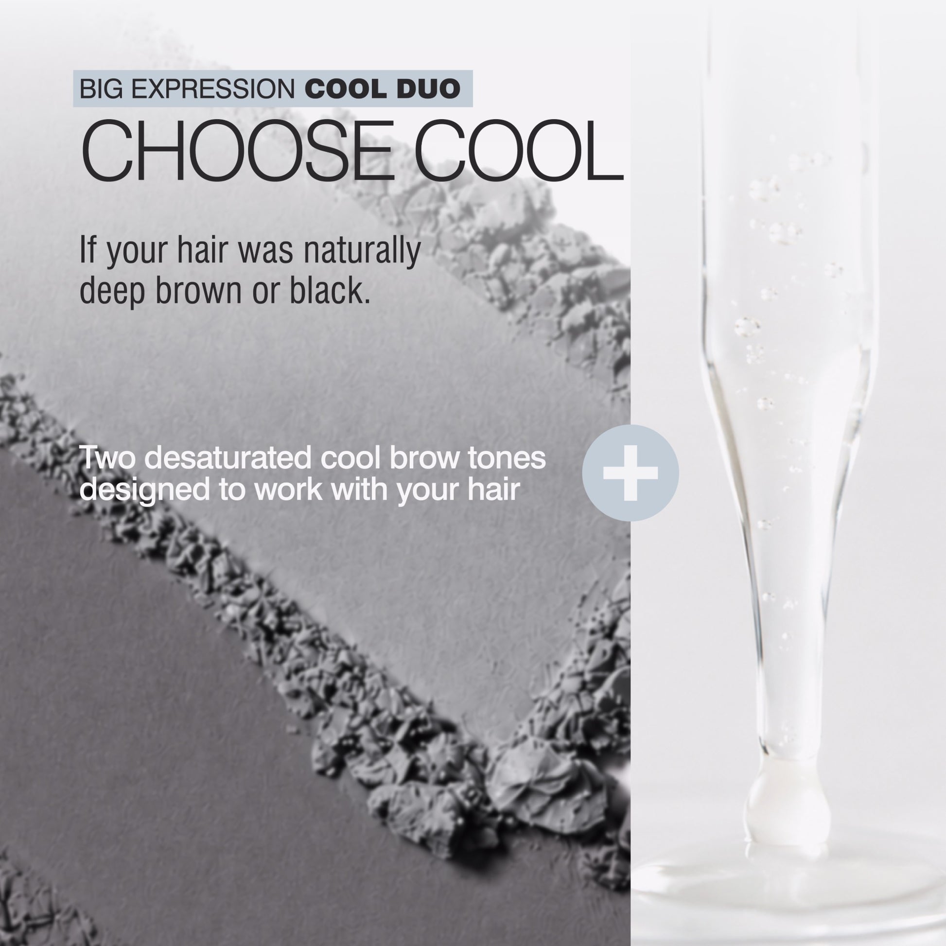 True Expression Cool brow powder duo with Root Rouser serum for naturally dark brunette or black hair that is now silver gray or white